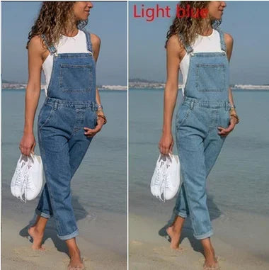 Blue Denim Overalls Jumpsuit Rompers Women Belted Hole Hollow Out E-girl Casual Work Pants Hot Y2k Jeans Long Pants Streetwear