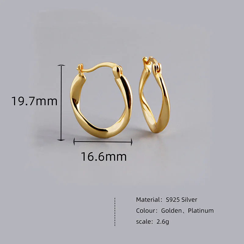 WANTME 925 Sterling Silver Simple Twist French Statement Huggies Hoop Earrings for Women Plated 18k Gold Classic Party Jewelry