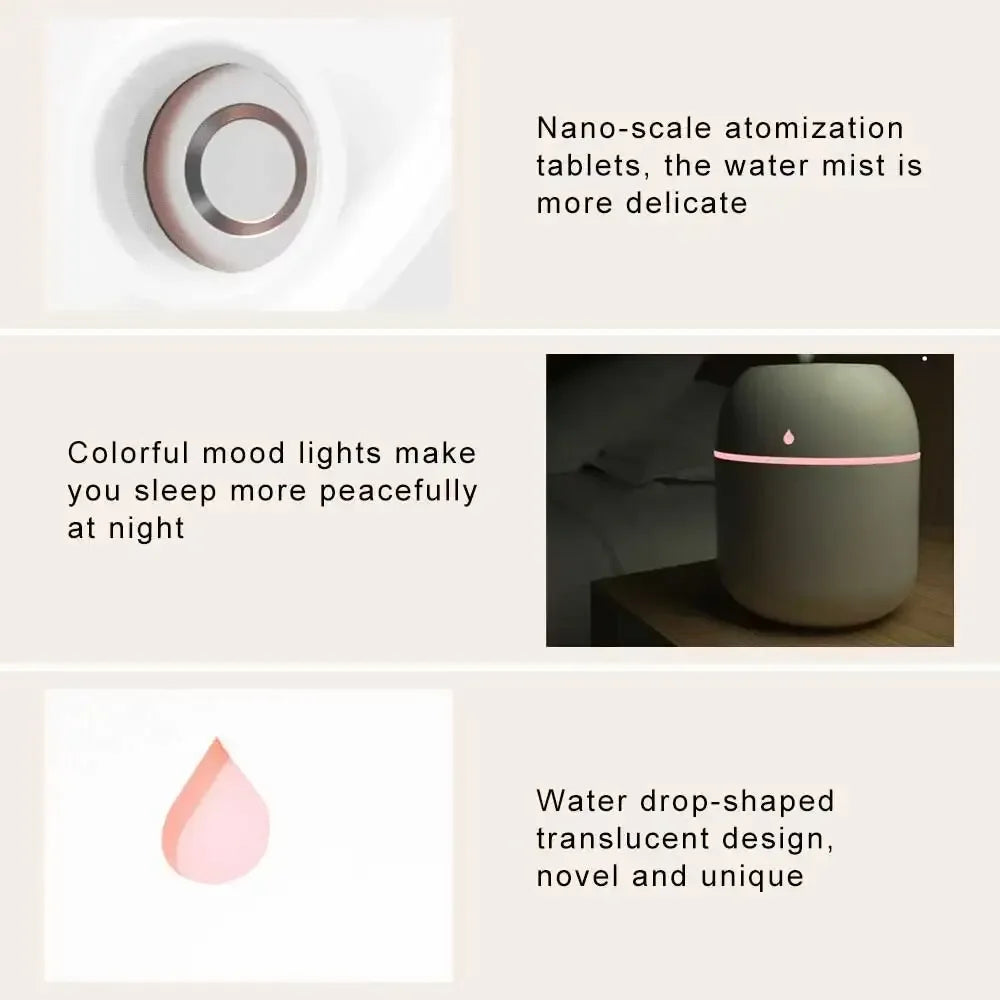 220ML Mini Humidifier Portable Spray Mist USB Ultrasonic Desktop Indoor Household Oil Essential Mute Air Diffuser Atomization