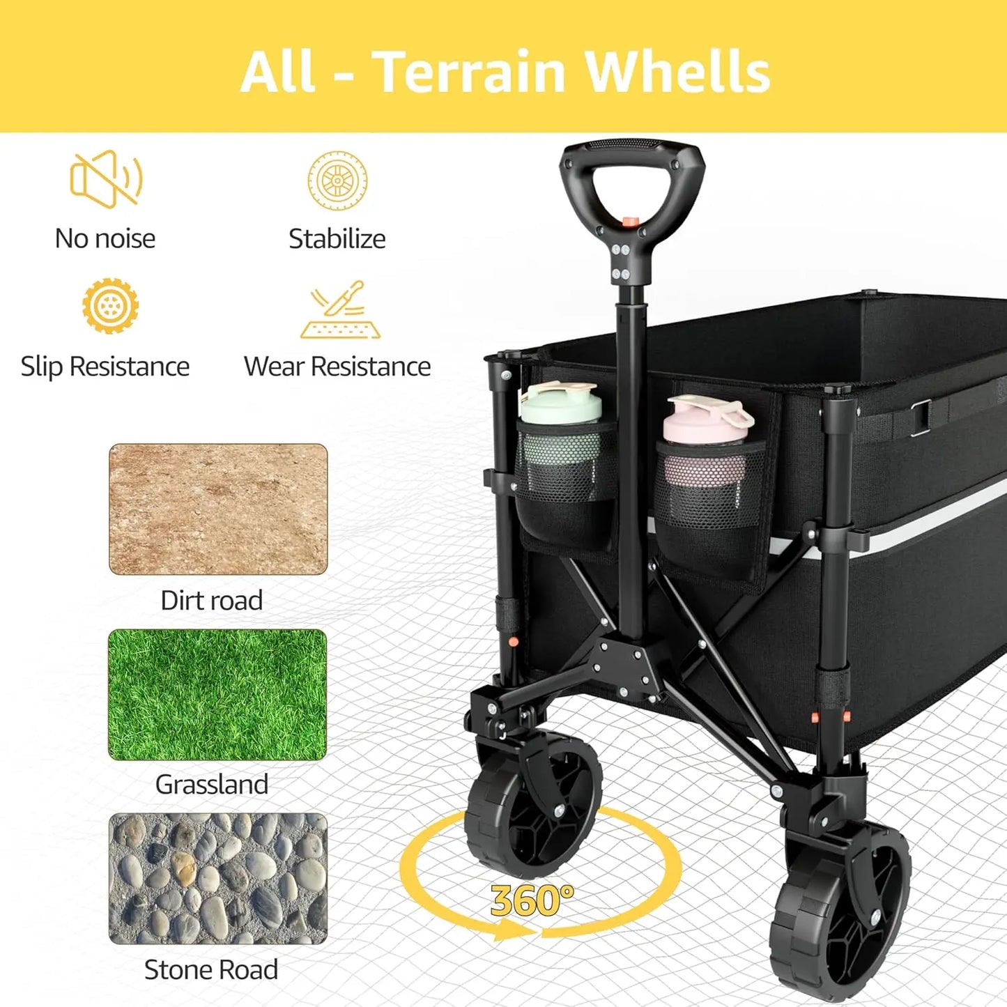 Collapsible Wagon Cart with Wheels Foldable Folding Utility Heavy Duty Wagons Carts for Grocery Sports Garden Shopping Camping