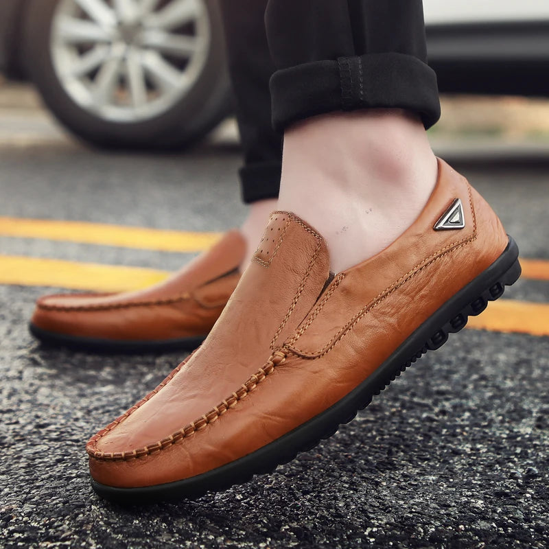 Genuine Leather Men Casual Shoes Luxury Brand 2024 Mens Loafers Moccasins Breathable Slip on Black Driving Shoes Plus Size 37-47