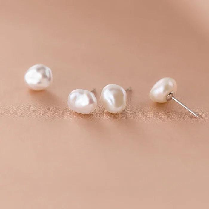 INZATT Real 925 Sterling Silver Irregular Baroque Pearl Stud Earrings For Women Classic Fine Jewelry Minimalist Accessories