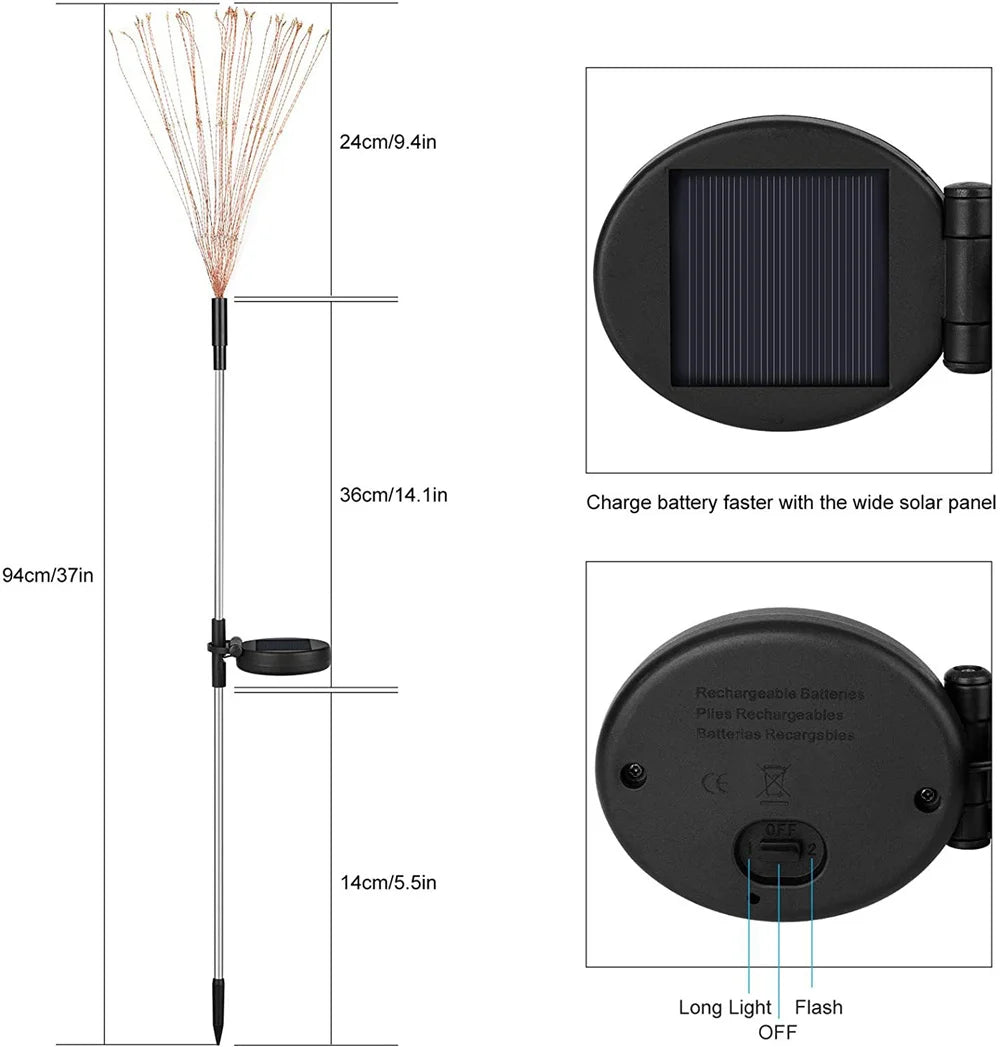 Solar Firework Light Grass Globe Dandelion 60/150/200 LED Fireworks Lamp For Garden Lawn Landscape Holiday Christmas Lights