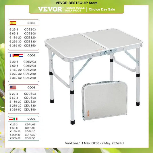 VEVOR Outdoor Camping Folding Table Picnic Equipment Ultralight Foldable Desk Barbecue Dinner Desk for Fishing Hiking Self Drive