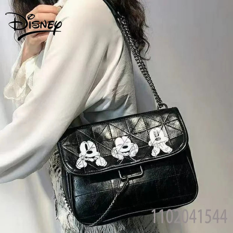 Disney Women's Bag Mickey Mouse Large Capacity PU Soft Leather Shoulder Bag for Girl Kids Men Wallet Purse