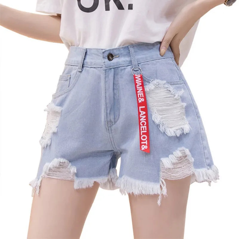 Women's High Waisted Denim Shorts Rolled Blue Jean Shorts Ripped Stretchy Frayed Raw Hem Jeans Shorts