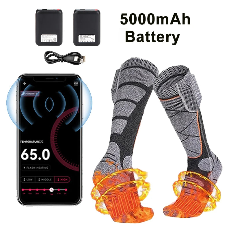 5000mAh APP Control Self Heated Socks Winter Ski Thermal Socks Cycling Warm Sock Men's Women's Heating Foot Warmer Electric Sock