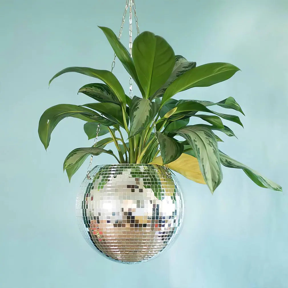 10Cm Disco Ball Hanging Flower Pot Indoor Plants Bohemian Style Flower Planter Decor Vase Pots Rope Mirror Hanging Basket Garden