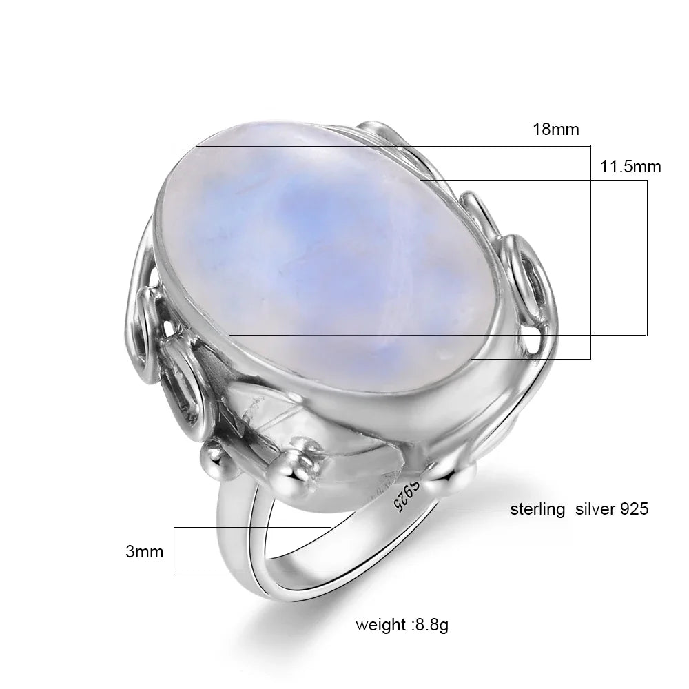 925 Sterling Silver Oval 11*17mm Moonstone Rings for Men Women Jewelry Ring Party Wedding Anniversary Gift Vintage Ring