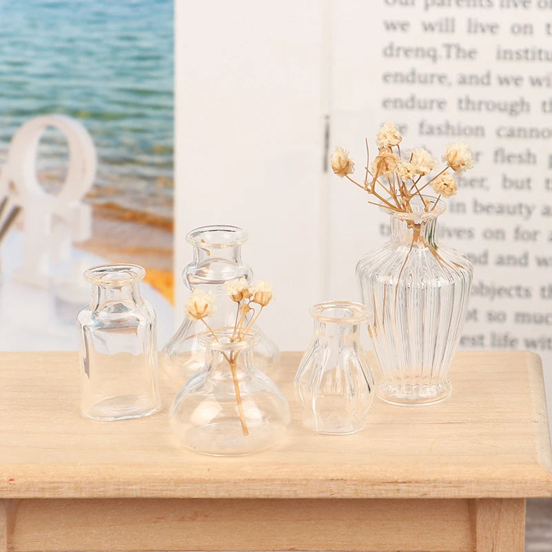 1Pc 1/6 or 1/12 Scale Miniature Dollhouse Glass Vase for Doll House Accessories Toy Dolls Room Decoration