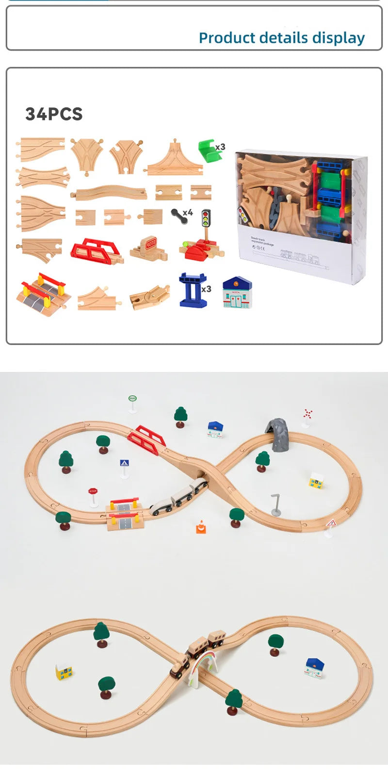 Wood Railway Track Set Expansion Package DIY Building Blocks Accessories Tracks Fit for Biro Wooden Tracks Kids Educational Toys