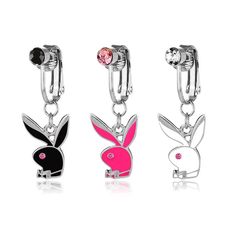 Fake Belly Piercing Jewelry Rabbit Dangle Belly Button Rings for Women Rhinestones Body Jewelry Navel Rings Hot Sale Piercings