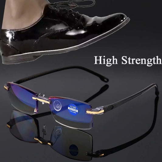 High Strength Reading Glasses Men Anti Blue Light Portable Rimless Women Presbyopic Bifocal Glasses TR90 Gafas +1.0 To +4.0