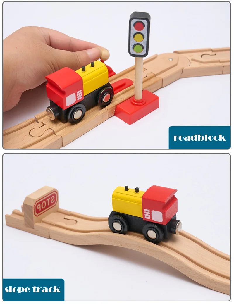 Wood Railway Track Set Expansion Package DIY Building Blocks Accessories Tracks Fit for Biro Wooden Tracks Kids Educational Toys