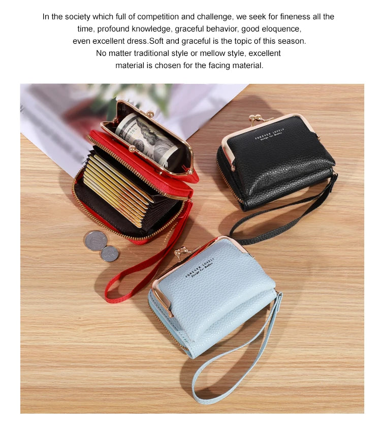 Wallet Women's Fashion Wrist Strap Short Zero Wallet Large Capacity Coin Clip Bag Multiple Card Positions Card Bag Money Clip