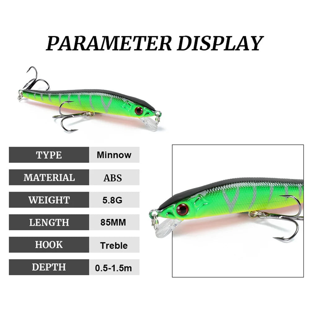 1Pcs Floating Crankbait Minnow Fishing Lures 5.8g 85mm Bass Trolling Pike Plastic Hard Bait Wobbler Swimbaits Pesca Tackle