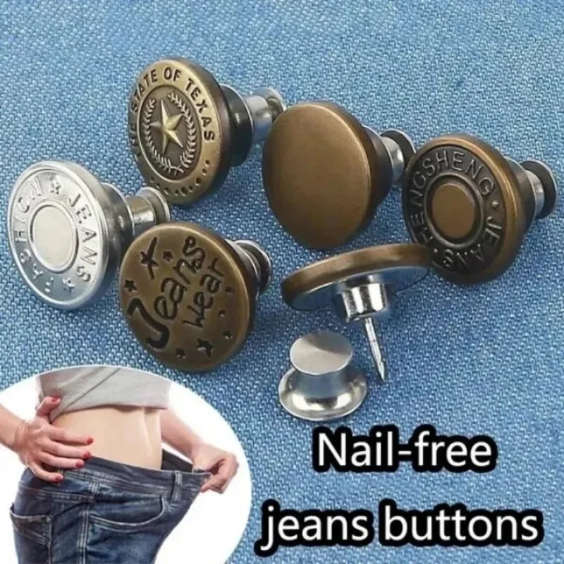 20/10Pcs Detachable Jeans Buttons Adjustable Waist Retro Metal Button No Sewing Pants Buckles Screw Nail Repair Kit Send Tools