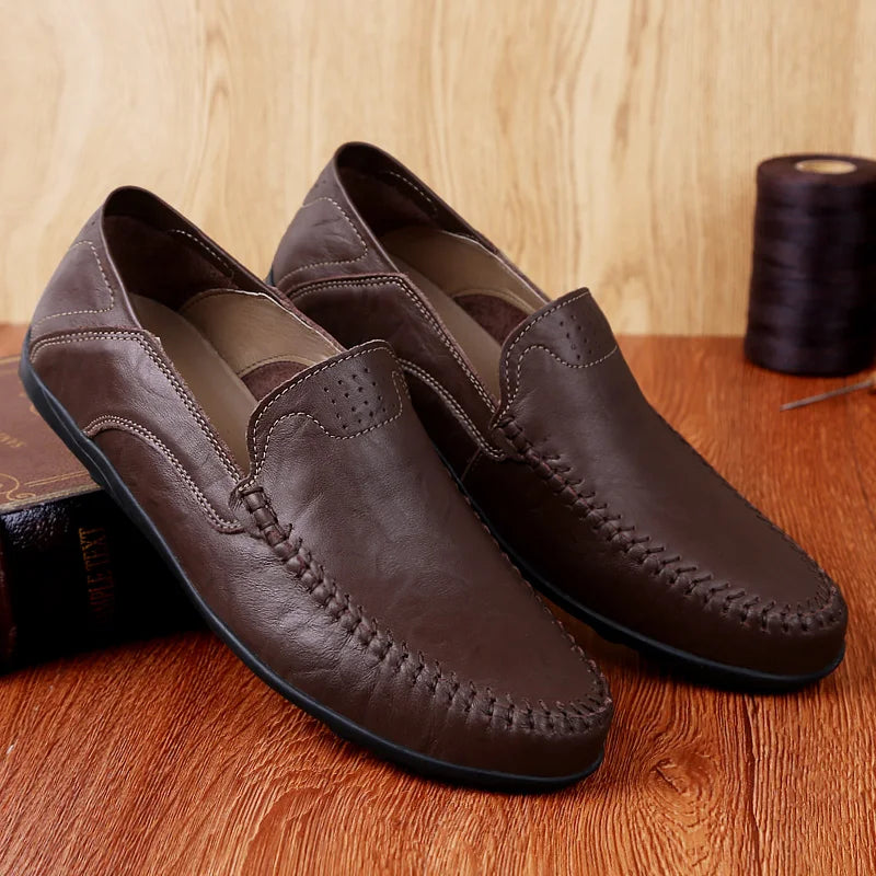 Genuine Leather Mens Shoes Casual Luxury Brand Soft Men Loafers Moccasins Breathable Slip on Male Boat Shoes Plus Size 37-47