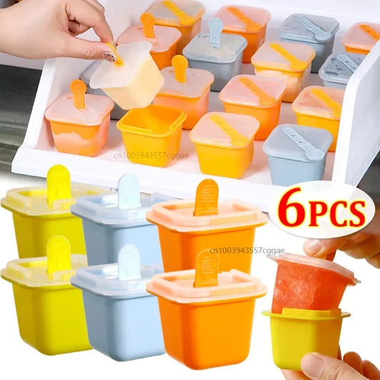 Square Ice Cube Molds Food Grade Silicone Ice Cream Mould Tray with Popsicle Stick DIY Jelly Pudding Summer Ice Ball Maker Tools