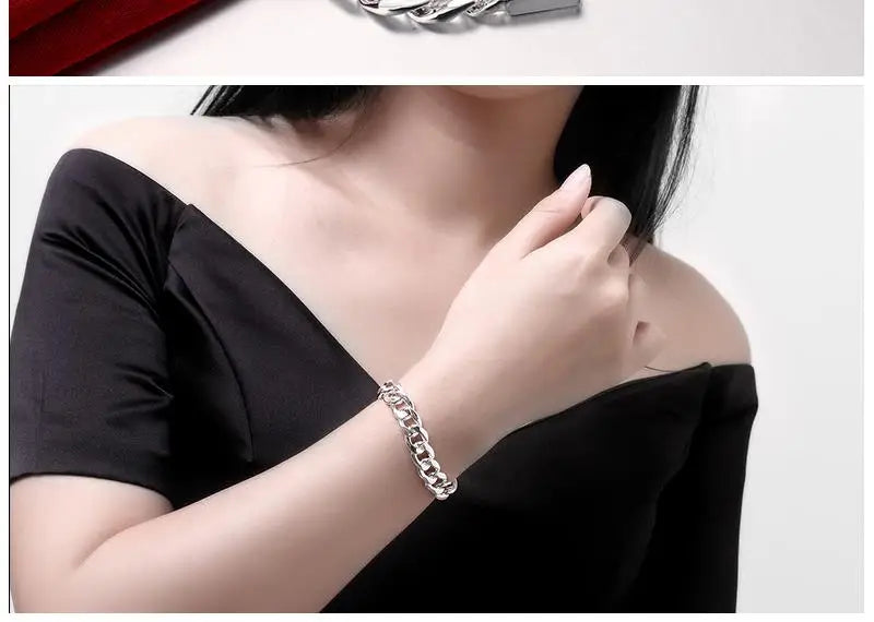 Hot charm 925 sterling Silver Bracelets necklace Jewelry set for men classic 10MM Square Chain 20/22/24 inch Fashion Party Gift