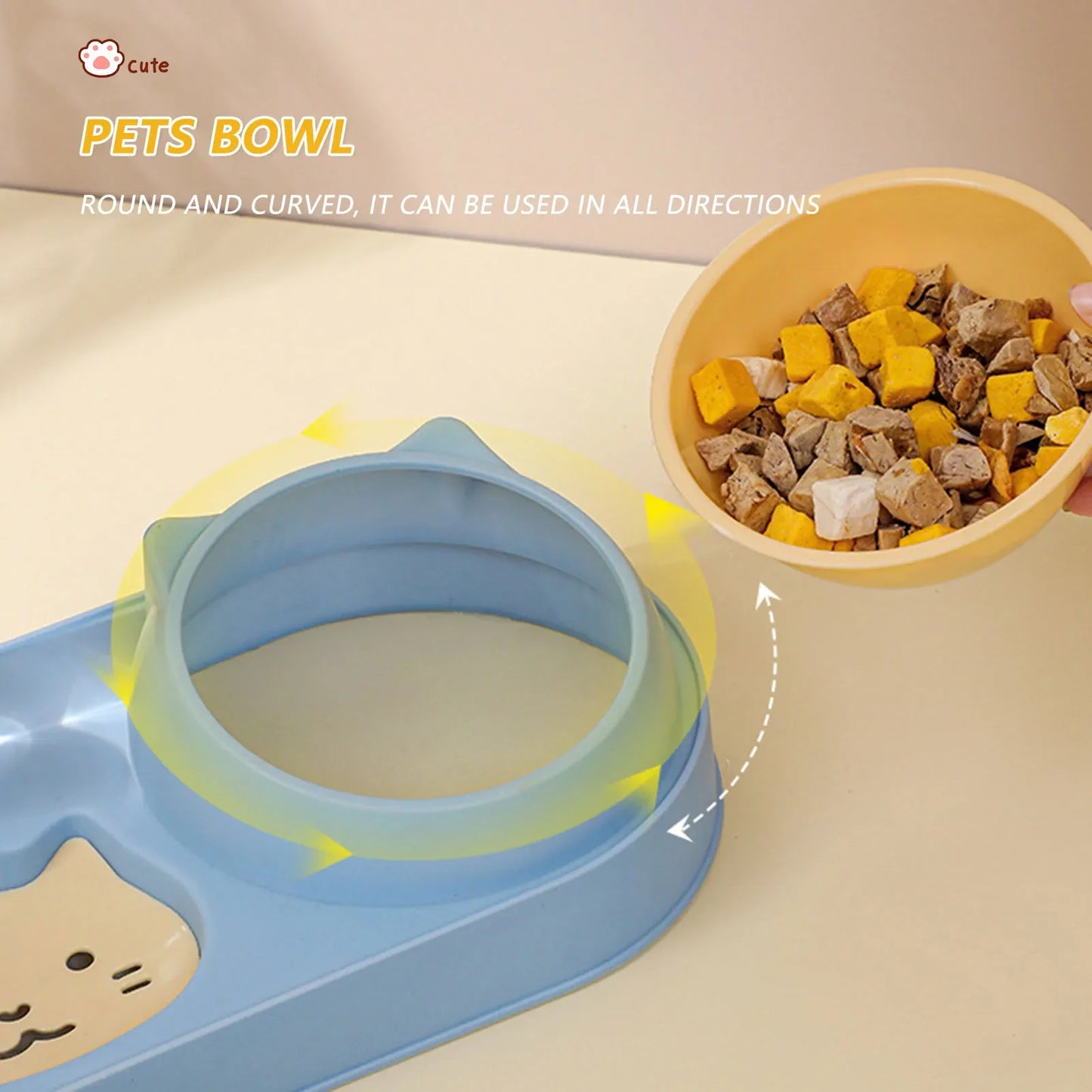 Pet Feeder Cat Bowl Automatic Drinking Water Feeding Anti-Tip Dog Food Bowl Drinker Double Bowl Separate Pet Cat Attachment