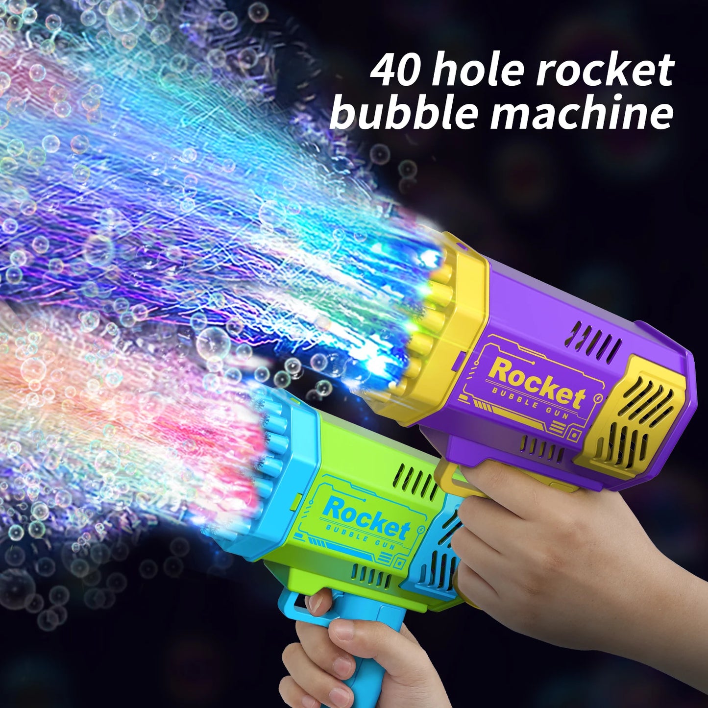 One Pack Of Children's 40 Holes Rocket Launcher Handheld Portable Electric Automatic Bubble Gun LED Light For Boys And Girls