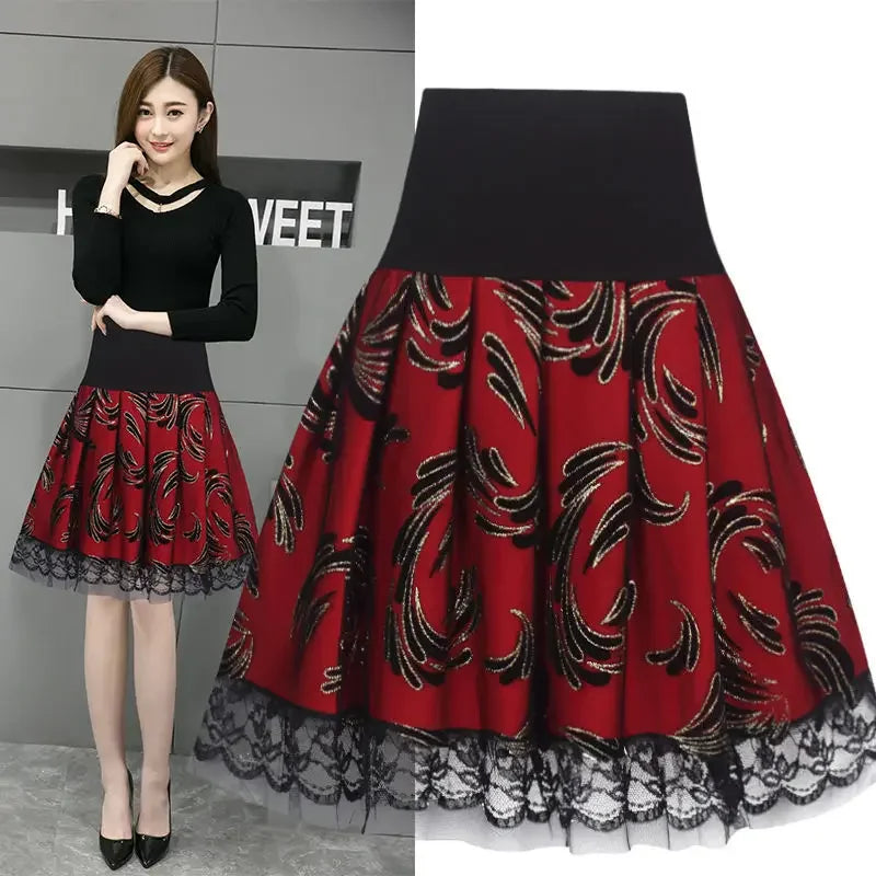 Voile Pleated A- line Short Skirt Elastic Waist Large Size Woman Skirts Mujer Faldas Saias Mulher