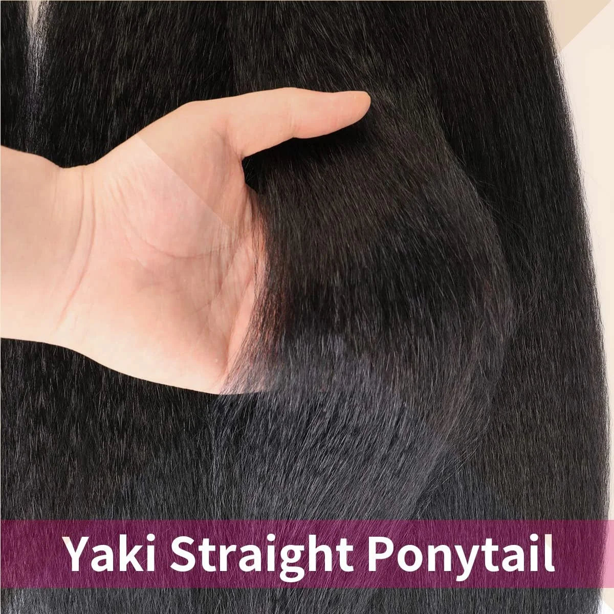 Synthetic Long Kinky Straight Ponytail Extension for Black Women Yaki Wrap Arpund Hair 24 Inch Clip in Magic Paste Black Tail