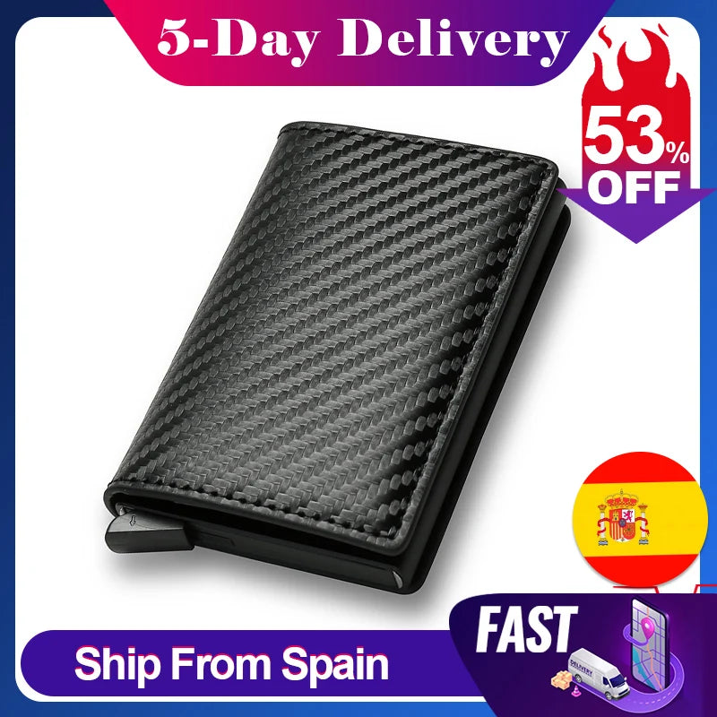 DIENQI Carbon Fiber RFID Blocking Men's Credit Card Holder Leather Bank Card Wallet Case Cardholder Protection Purse For Women