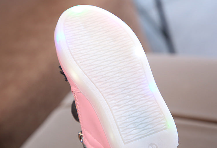 Children Glowing Sneakers Kid Princess Bow for Girls LED Shoes Cute Baby Sneakers with Light Shoes Size 21-30