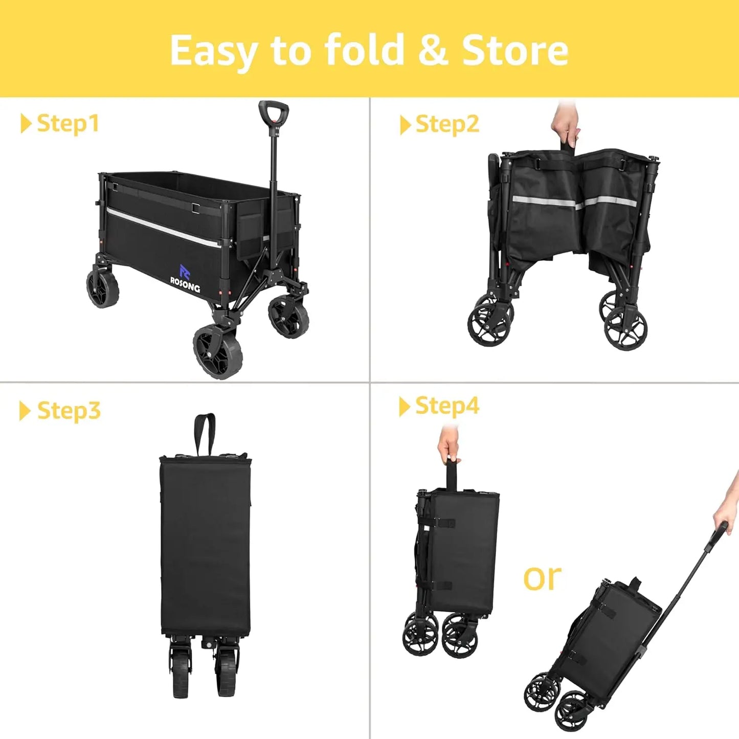 Collapsible Wagon Cart with Wheels Foldable Folding Utility Heavy Duty Wagons Carts for Grocery Sports Garden Shopping Camping