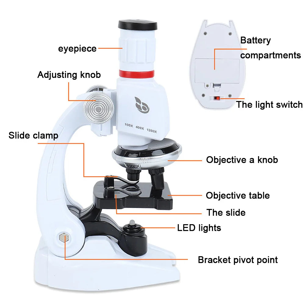 Microscope Kit Lab LED 100/400/1200X Microscope Home School Educational Toy Gift Refined Biological Microscope For Kid Child