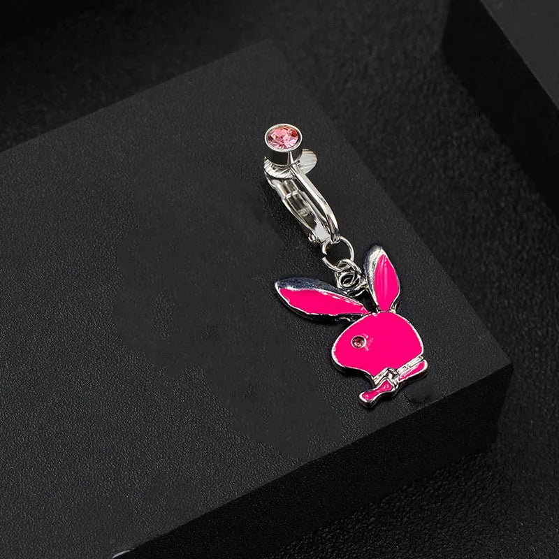 Fake Belly Piercing Jewelry Rabbit Dangle Belly Button Rings for Women Rhinestones Body Jewelry Navel Rings Hot Sale Piercings