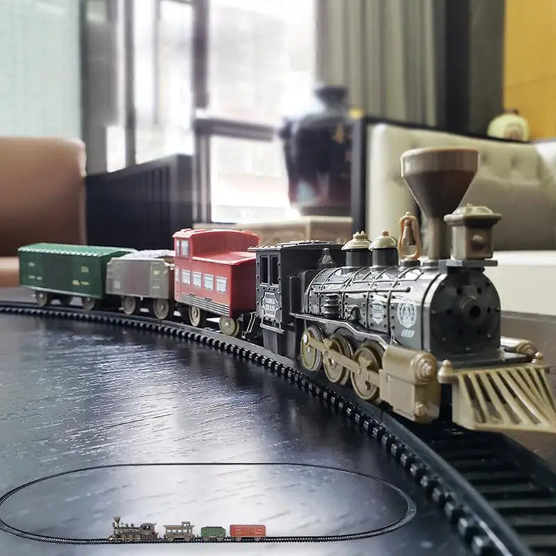 Battery Powered Retro Steam Train Model Puzzle Assembly Toys Electric Classical Train Set For Boys Girls Toddler Christmas Gifts