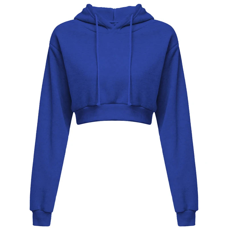 Sporty pullover Long sleeve casual open navel solid hooded Sweatshirt short top Hoodie sweater