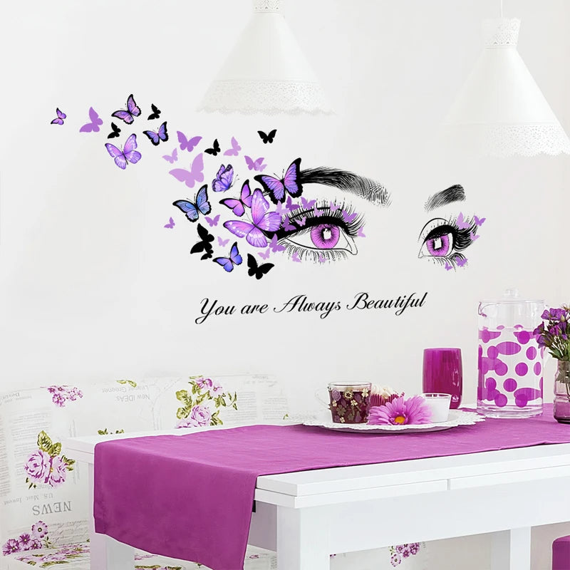 1pc Butterfly & Figure Graphic Wall Sticker, Modern Self Adhesive Wall Art Decal For Home Decor