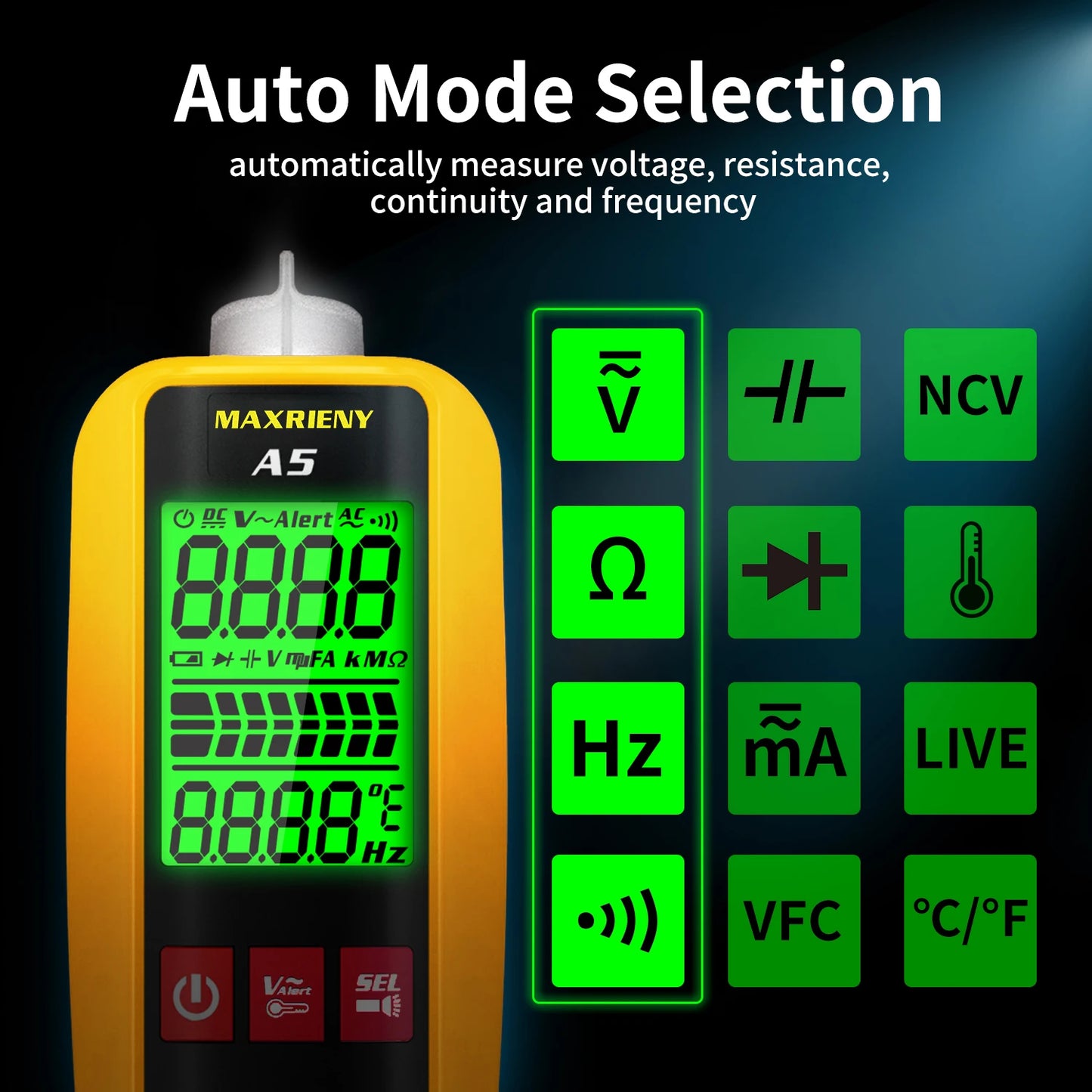 A5/A5X Voltage Tester Digital voltmeter Non-Contact Electrician Detector AC DC Current Voltmeter Live Wire Test Ohm Hz VFC Meter