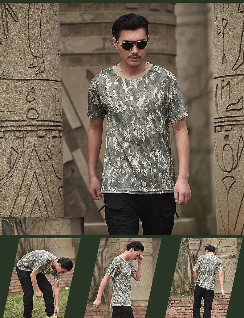 Men Tactical T-shirt Summer Camouflage Quick Dry Short Sleeve O Neck T Shirt Combat Clothes Hunting Camping Shirt