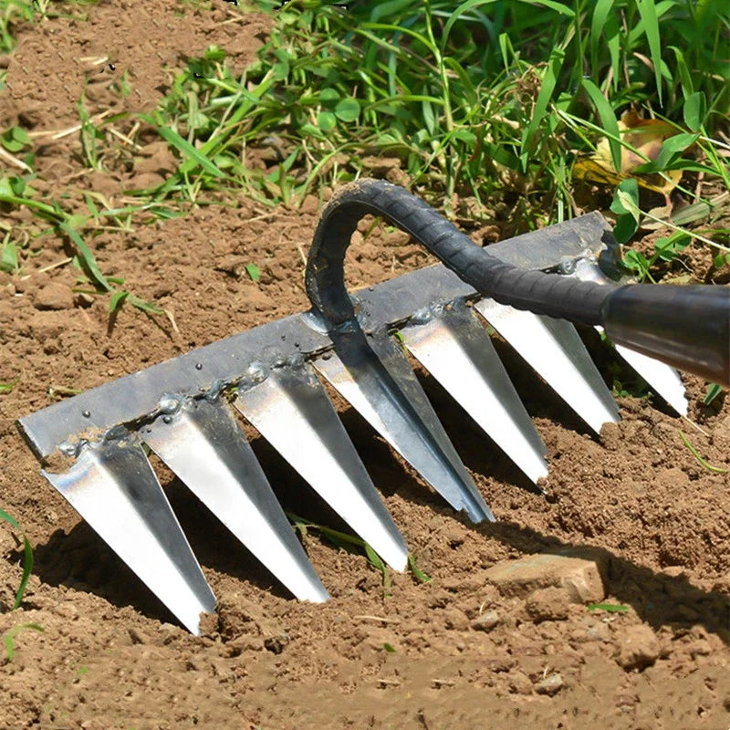 Gardening Hoe Weeding Rake Steel Farm Tool Grasping Raking Level Loosen Soil Harrow Clean Leaves Collect Weeds Agricultural Tool