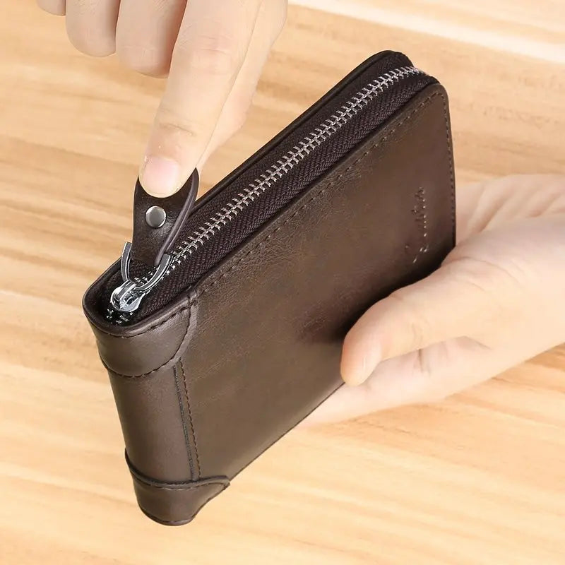 Men's Coin Purse Wallet RFID Blocking Man PU Leather Wallet Zipper Business Card Holder Money Bag Wallet Male