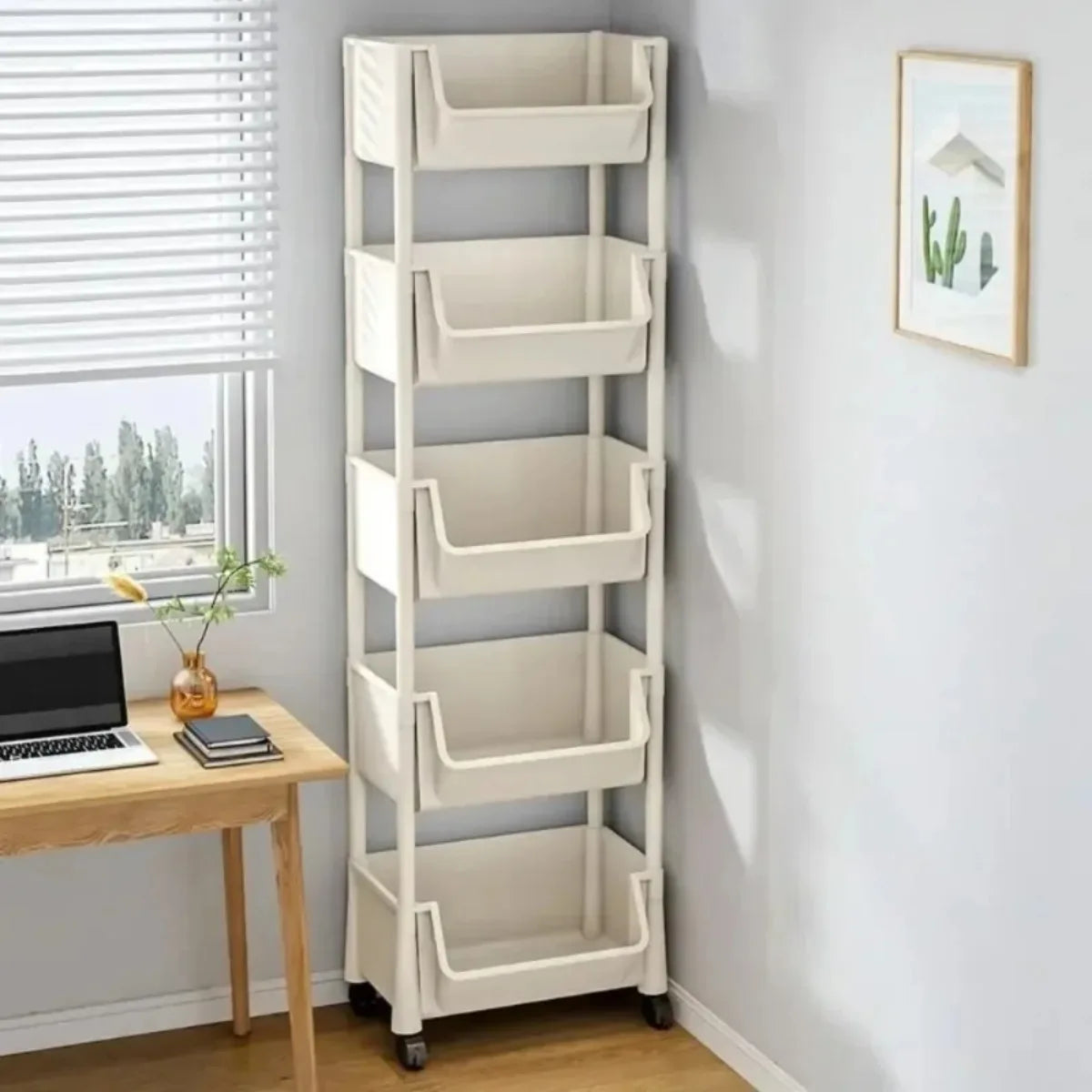 Multi-Layer Movable Trolley with Wheels Bookshelf Portable Corner Storage Rack Kitchen Storage Cabinet Home Organizer Shelves