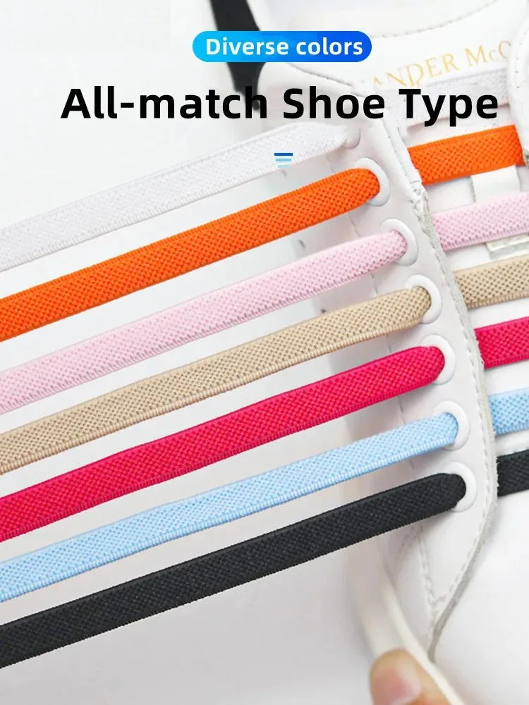 1 Pair Flat Elastic Sneaker Laces Kids Adult Metal Magnetic Buckle Quick Laces Casual Sports Rubber Straps Shoe Accessories