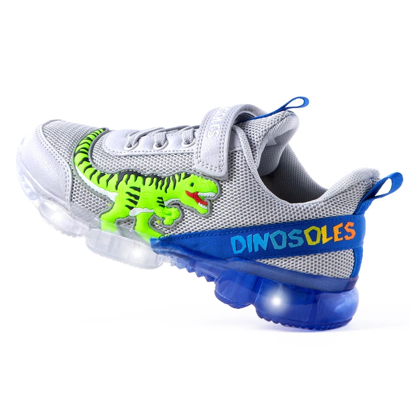 EXDINO T-REX LED 2-9Y Boys Spring Autumn Mesh Tennis Shoes Glowing Children's Kids Flashing Jelly Sole Light Up Casual Sneakers