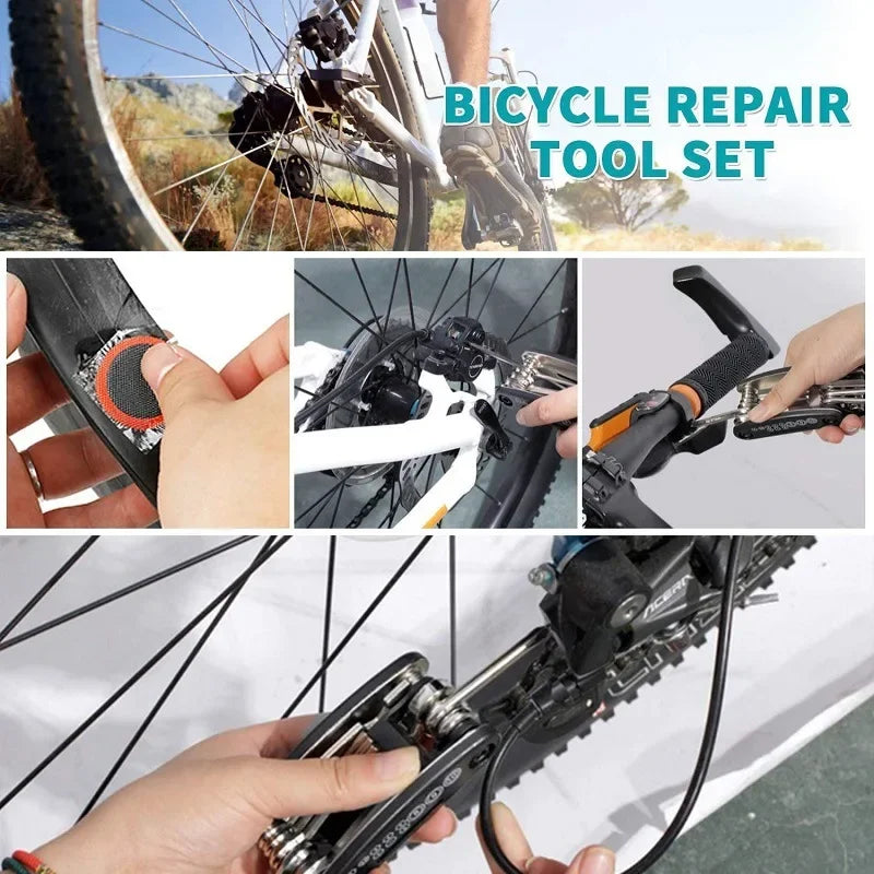 Bicycle Repair Tools Kit, Bike Accessories, Multi Tool Set with Pump Tire Patch, Portable Mountain Road BikeTire Auto Tool Set