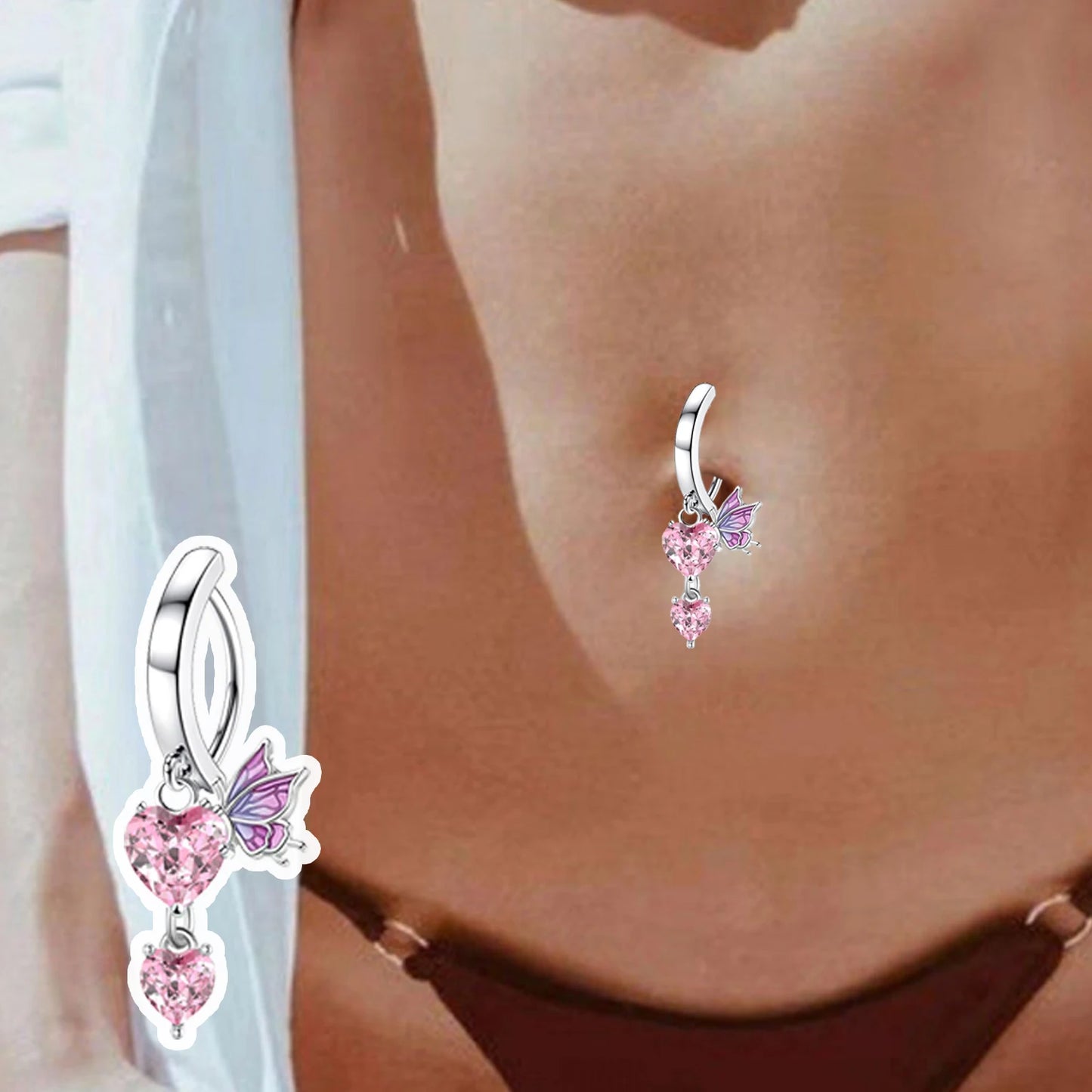 1Pc Heart Butterfly Cz Belly Button Ring Women Fashion Glitter Nose Ring Heart Nipple Piercing Barbell Pircing Body Jewelry Sexy