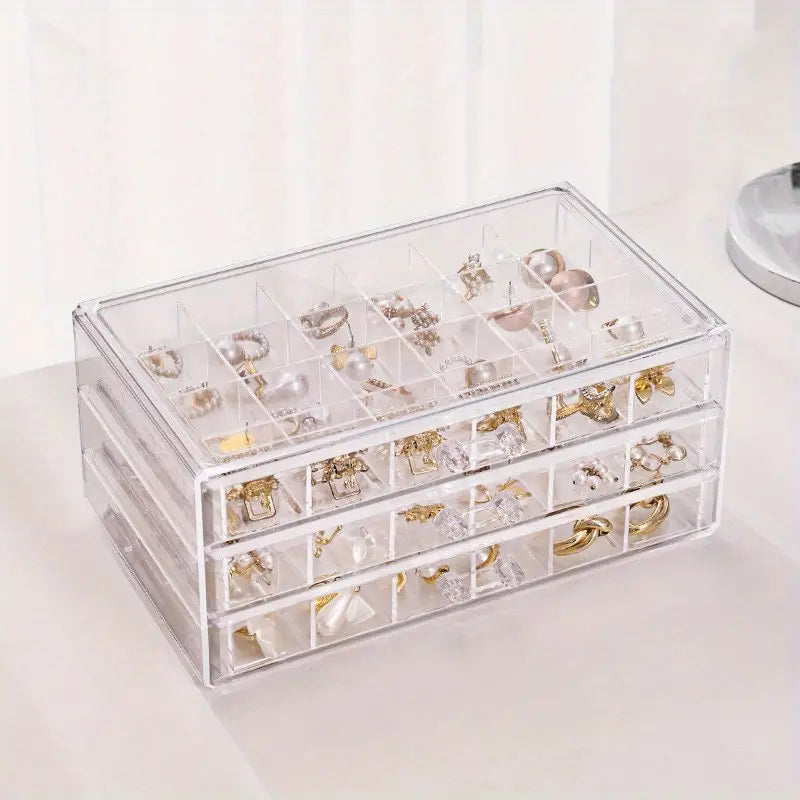 Three Layer Earring Storage Box Acrylic Jewelry Dustproof Storage Box Transparent Jewelry Display Rack Gift for Women and Girls