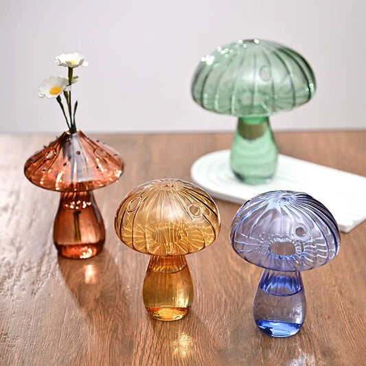 Mushroom Glass Flower Vase  Decorative Hydroponic Vase Flower Vase Room DecorationDesktop Decoration Ornament DIY Bottle Decor