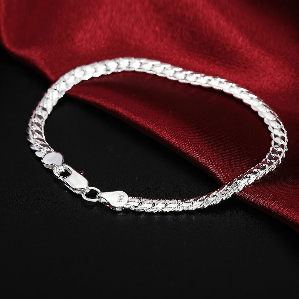 URMYLADY 925 Sterling silver Classic flat sideways chain Bracelets for women men's Fashion Party Wedding Jewelry Gifts pulseras