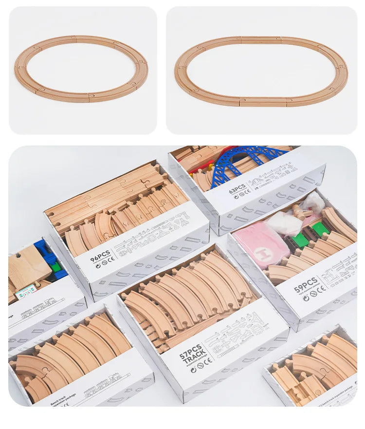 Wood Railway Track Set Expansion Package DIY Building Blocks Accessories Tracks Fit for Biro Wooden Tracks Kids Educational Toys