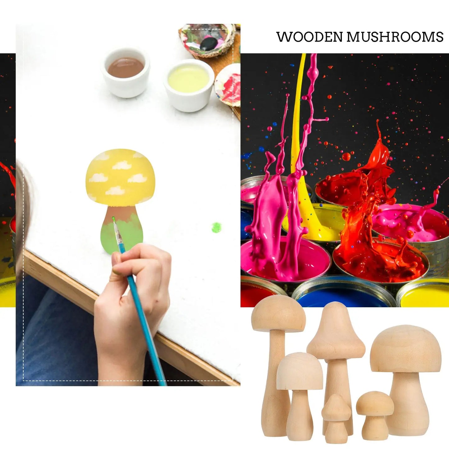 6Pcs Mushrooms Figures Unpainted Wooden Shapes Wood Peg Dolls Wooden Mushrooms Crafts Unpainted Mushroom